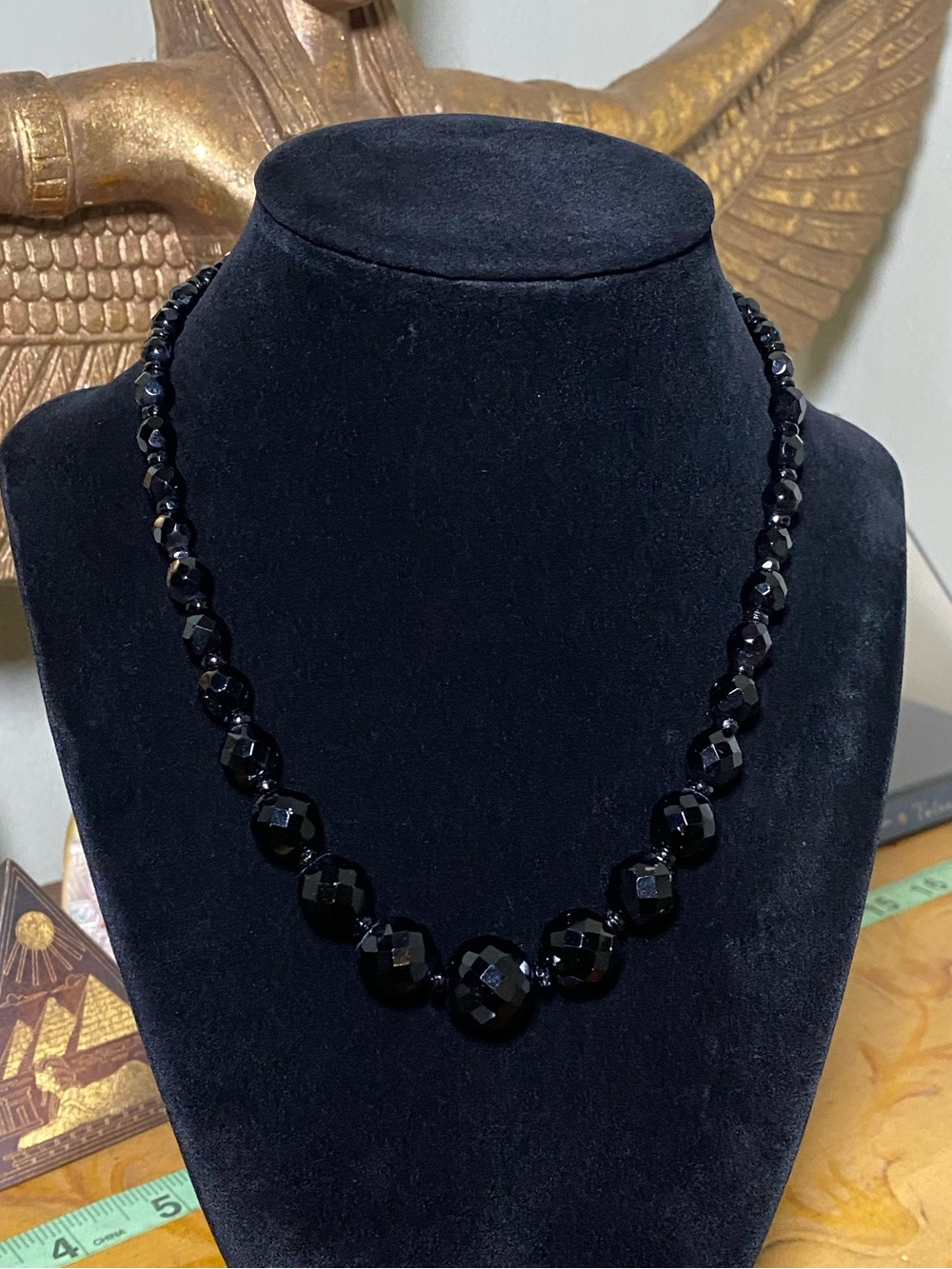 Vintage Black Faceted Bead Necklace - Women's Jewelry